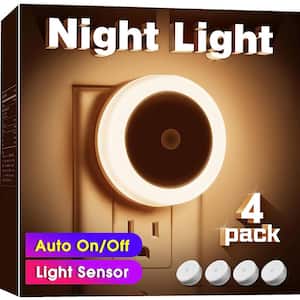 0.6-Watt Black 3000K Warm White Plug-In Light Sensing Integrated LED Night Light Bulb for Baby, Stair, Hallway (4-Pack)