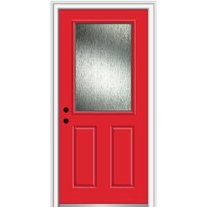 32 in. x 80 in. Right-Hand/Inswing Rain Glass Red Saffron Fiberglass Prehung Front Door on 4-9/16 in. Frame