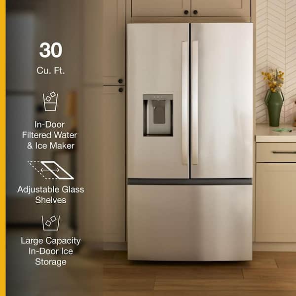 36 in. 30 cu. ft. Standard Depth French Door Refrigerator in Print Resist Stainless w/ In-Door Water and Ice Maker