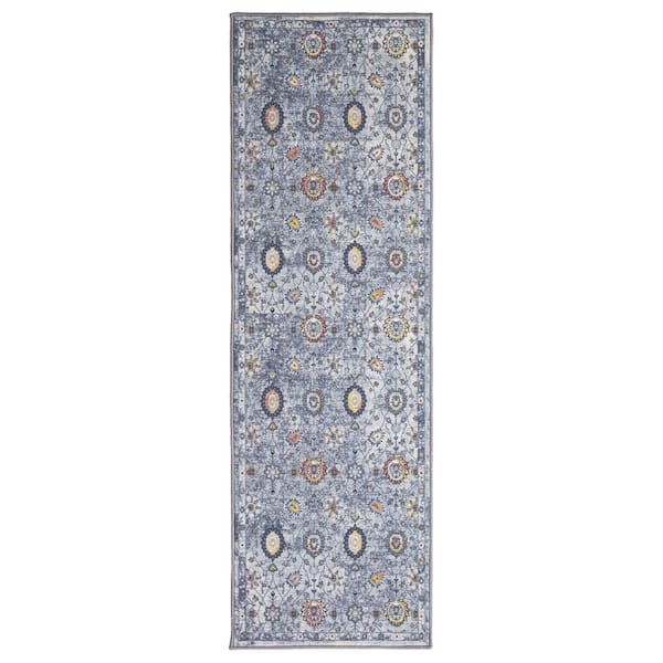 Concord Global Trading Eden Collection Pelmut Garden Blue 3 ft. x 9 ft. Machine Washable Traditional Indoor Area Rug