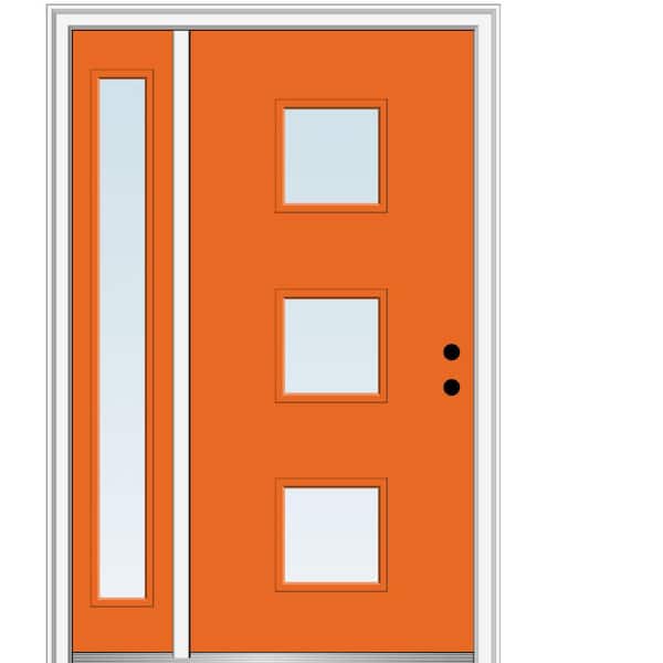 MMI Door 53 in. x 81.75 in. Aveline Low-E Glass Left-Hand 3-Lite Midcentury Painted Steel Prehung Front Door with Sidelite