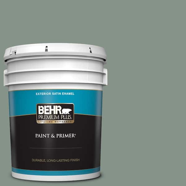 BEHR PREMIUM PLUS 5 gal. #460F-4 Wethersfield Moss Satin Enamel Exterior Paint & Primer