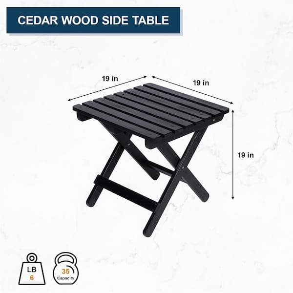 Shine Company 19 in. Black Square Cedar Wood Outdoor Folding
