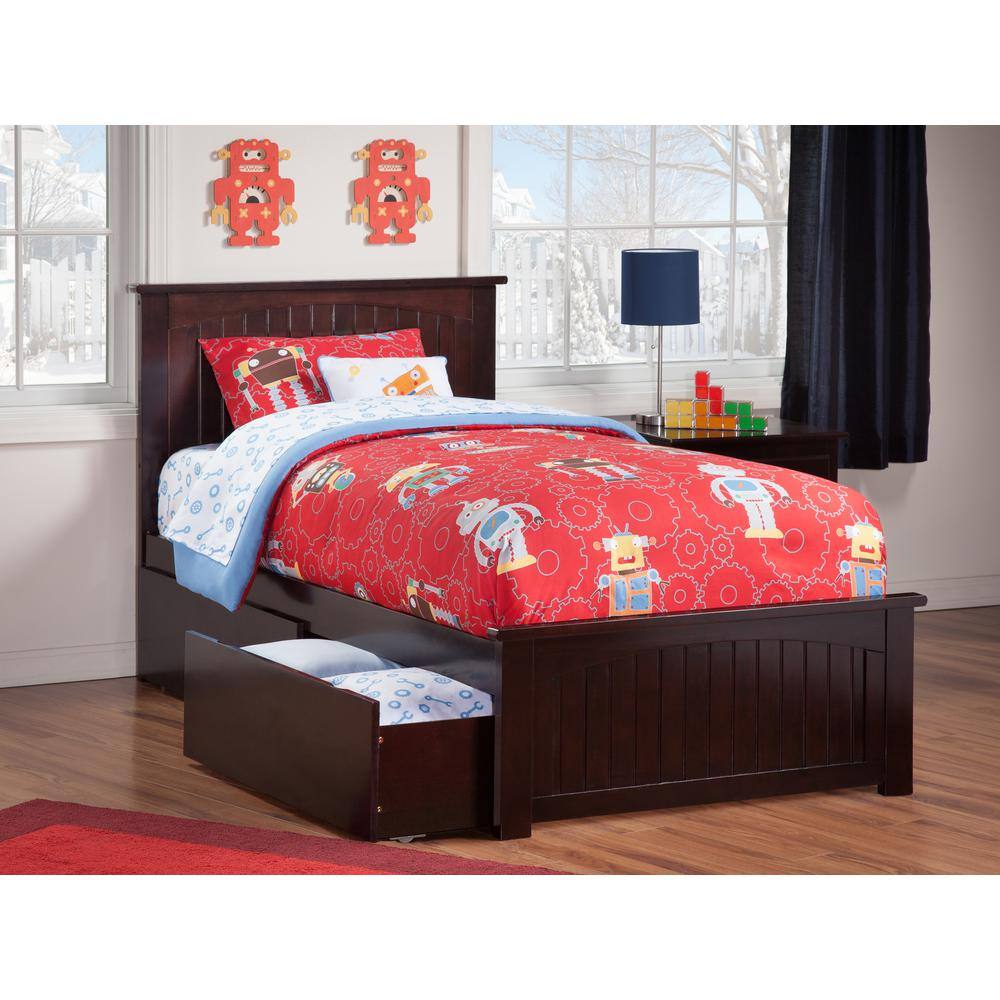 Nantucket Espresso Twin Wood Platform Bed with Storage Drawers