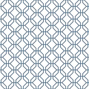 Secret Garden White and Navy Blue Octagonal Trellis Non-Woven Paper Non-Pasted Wallpaper Roll (Covers 57.75 sq.ft)