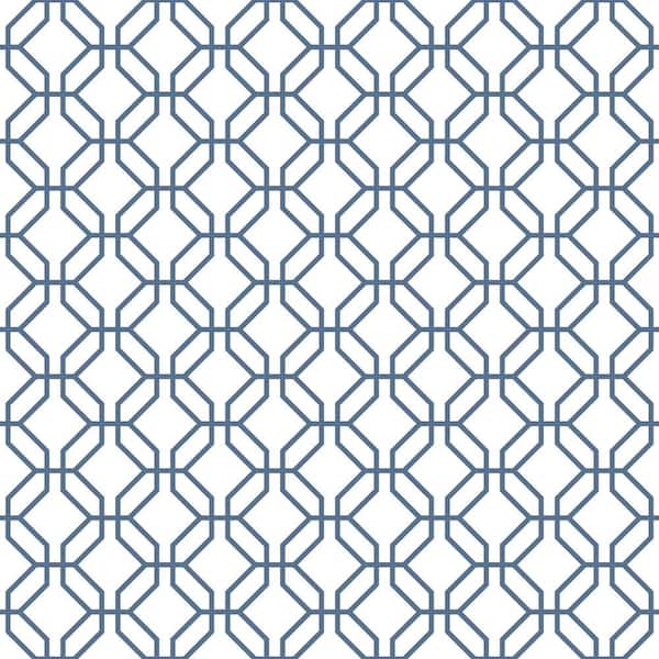 Unbranded Secret Garden White and Navy Blue Octagonal Trellis Non-Woven Paper Non-Pasted Wallpaper Roll (Covers 57.75 sq.ft)