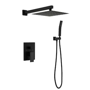 1-Spray Patterns 10 in. Wall Mount Shower System Rain Shower Heads and Metal Handheld in Matte Black (Valve Included)