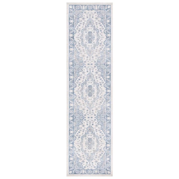 Blair Beige/Gray Blue 2 ft. x 8 ft. Machine Washable Medallion Ornate Runner Rug
