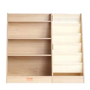 kids Storage Cabinet Cubes, 4-Tier Wooden Bookshelf 6-Layer Sling Book Rack Toy Organizer Cabinet for Kids Room, Brown