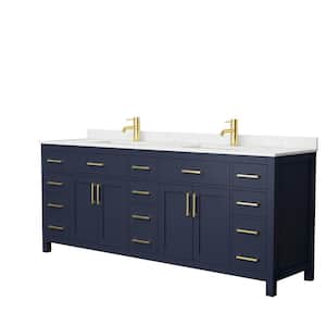 Beckett 84 in. W x 22 in. D Double Vanity in Dark Blue with Cultured Marble Vanity Top in Carrara with White Basins