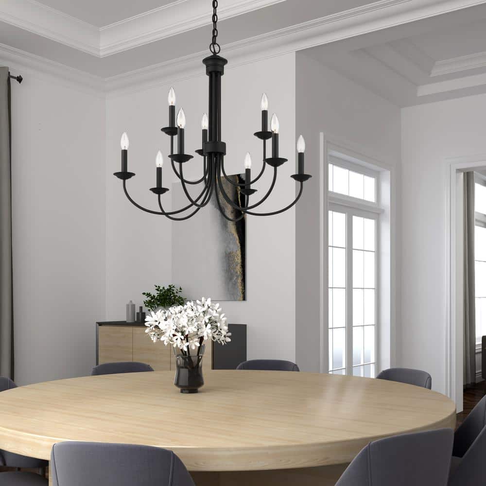 Estate 9-Light Black Crystal Chandelier with Candelabra Base