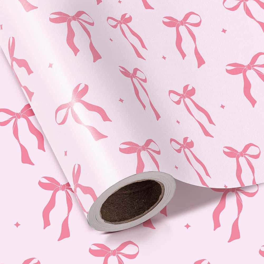 Pink Bow Wrapping Paper Roll 17 in. x 16.5 ft. Pink Ribbon Bow Design for Valentine's Day, Birthday, Baby Shower price history on PriceWatchPro