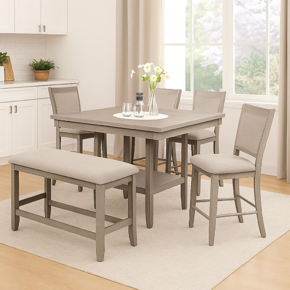 Filu 40 in. Light Gray White Oak Wood Counter Height Dining Bench price history on PriceWatchPro