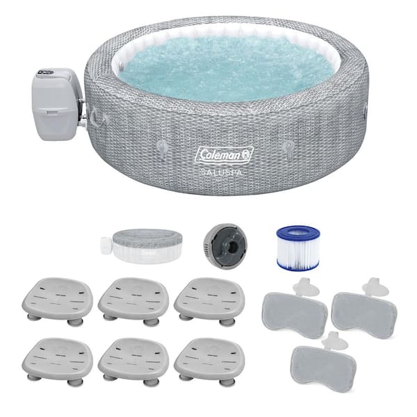 Sicily 7-Person 180-Jet Round Inflatable Hot Tub with Pool and Spa Seats (6-Pack) and Headrest Pillows (3-Pack)