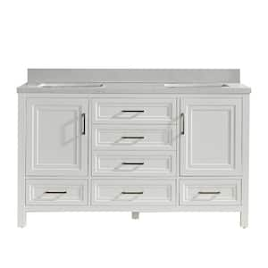 60 in. W x 22 in. D x 36 in. H Double Sink Bath Vanity in White with White Ceramic Top