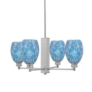 Albany 22.75 in. 4-Light Brushed Nickel Chandelier with Turquoise Fusion Glass Shades