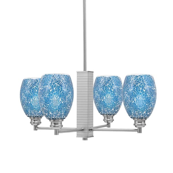 Unbranded Albany 22.75 in. 4-Light Brushed Nickel Chandelier with Turquoise Fusion Glass Shades