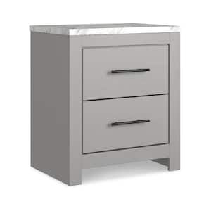 2-Drawer Gray and White Rustic Wood Nightstand with Marble Top (15.59 in. D x 21.69 in. W x 24.72 in. H)