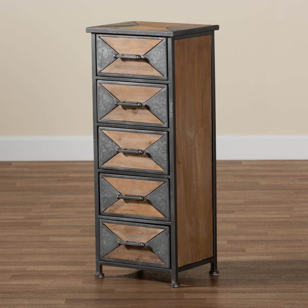 Lockable Gray Office Cabinet with Whitewashed Oak Accents