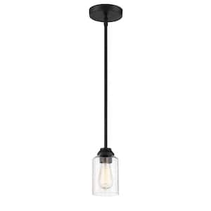 Chicago 100-Watt 1-Light Flat Black Finish Dining/Kitchen Island Mini Pendant with Seeded Glass, No Bulbs Included