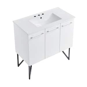 Annecy 36 in. Bathroom Vanity in White with White, 3-Hole Ceramic Sink Top