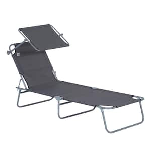 Gray Outdoor Adjustable Folding Lounge Chair, Tanning Chair with Sun Shade for Beach, Camping, Hiking and Backyard