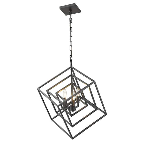 Unbranded Euclid 3-Light Matte Black Geometric Chandelier