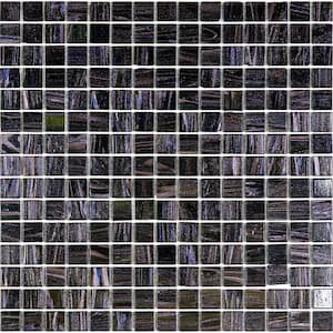 Celestial Glossy Oil Black 12 in. x 12 in. Glass Mosaic Wall and Floor Tile (20 sq. ft./case) (20-pack)