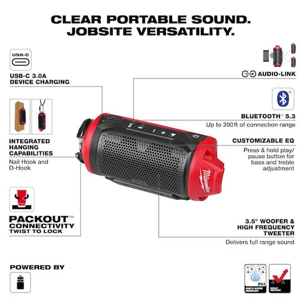 Milwaukee M12 12-Volt Lithium-Ion Cordless Bluetooth Jobsite Speaker with PACKOUT Compatibility