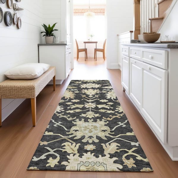 Mayfield Premium Machine Washable Abstract AMF1150 Black 2 ft. 3 in. x 7 ft. 6 in. Runner Rug