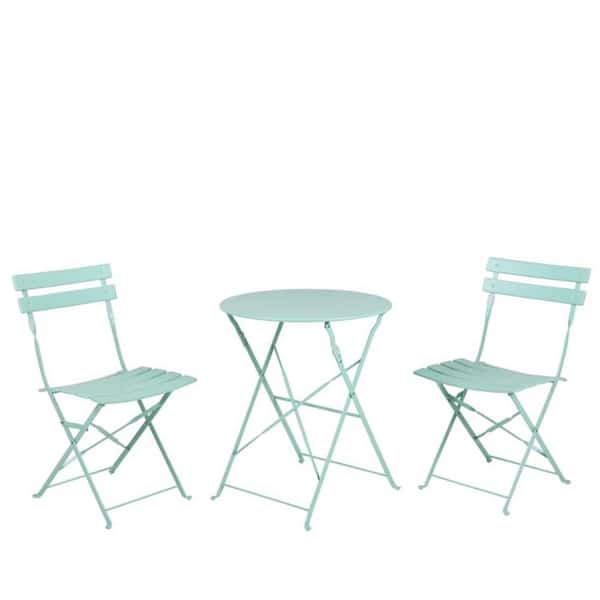 Tatahance 23.6 in. Mint Green Small Round Steel Coffee Table with 2-Piece Chair