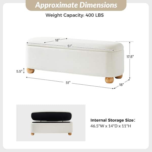 JAYDEN CREATION Telmo Ivory Modern Storage Bench with Solid Wood