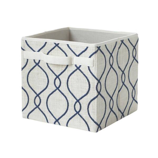 Home Decorators Collection 11 in. x 11 in. x 11 in. White/Navy Embroidered Fabric Storage Drawer