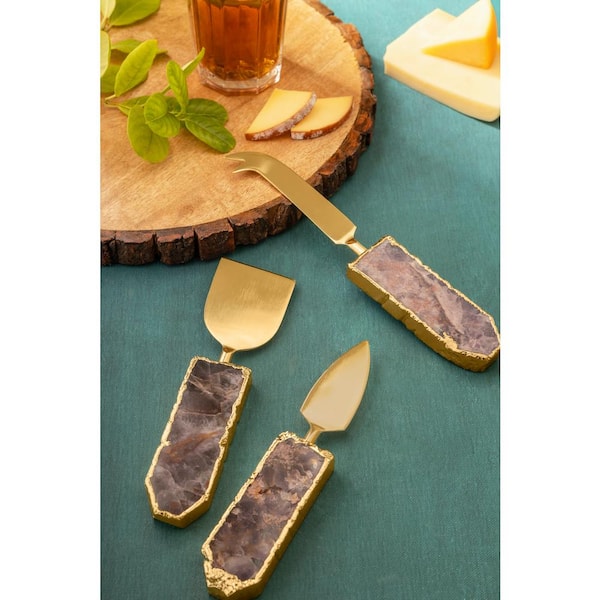 GAURI KOHLI Brittany Amethyst Cheese Knives and Spreaders (Set of 3)