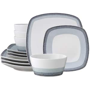 Colorscapes Layers Ash Porcelain 12-Piece Square Dinnerware Set, Service for 4