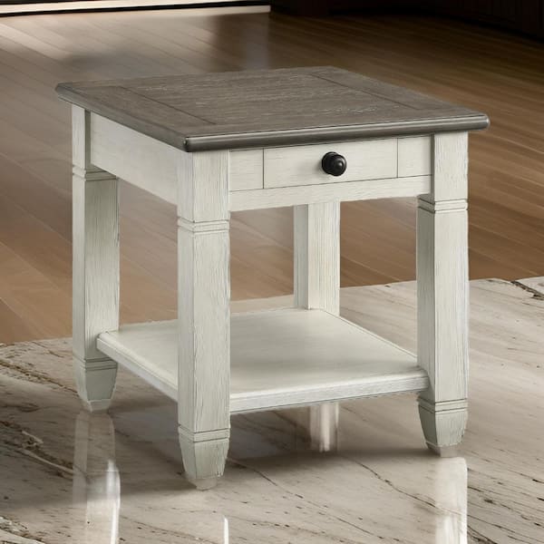 Benjara 26 in. Brown, White and Black Square Wood End Table with 1 Drawer