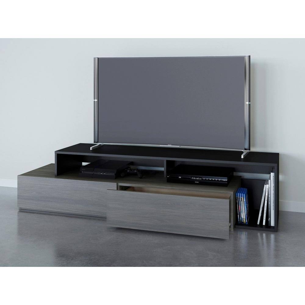 Damask Black and Gray 72-Inch TV Stand with Drawers