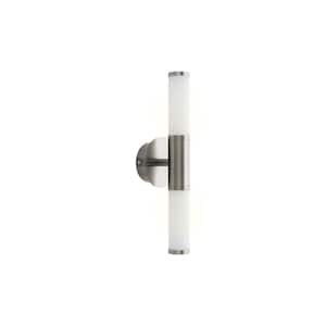 Palmera 1 4.92 in. W x 17.08 in. H 2-Light Satin Nickel Integrated LED Bathroom Vanity Light with Etched Glass Shades