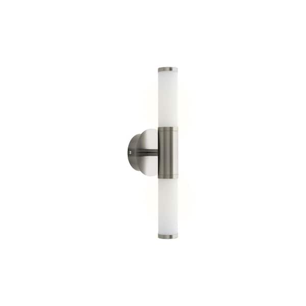 Eglo Palmera 1 4.92 in. W x 17.08 in. H 2-Light Satin Nickel Integrated LED Bathroom Vanity Light with Etched Glass Shades