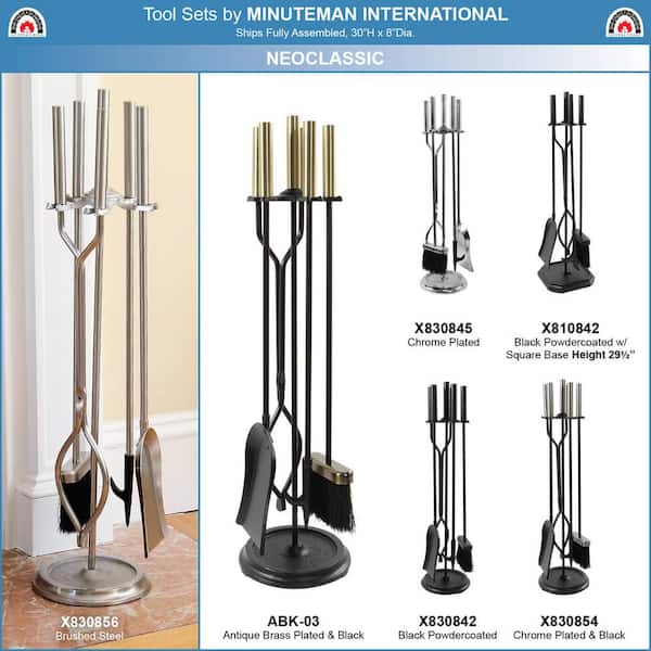 ACHLA DESIGNS 30 in. Tall 5-Piece Chrome Neoclassic Fireplace Tool
