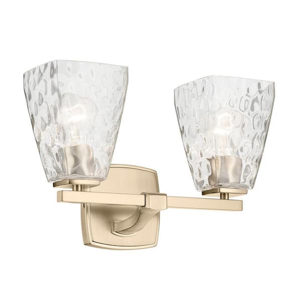 Marant 14.25 in. 2-Light Vanity Light with Clear Water Glass in Champagne Bronze