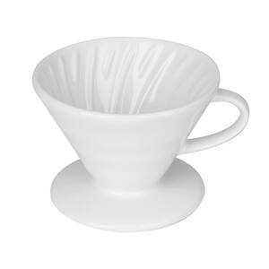 2-Cup White Ceramic Dripper, Pour-Over Coffee Maker with Spiral Ridge Walls