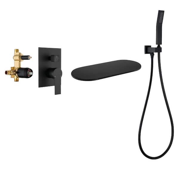 Miscool Ana Single-Handle Wall Mount Roman Tub Faucet with Hand Shower in Matte Black