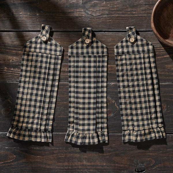 Black Check Button Loop cotton Kitchen Tea Towel Set (Set of 3)