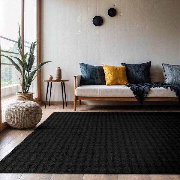 【新品未使用】GAKKIN／HANABATSU／RUG／BLACK CAMILSON CloudSoft Black 5 ft. x 7 ft. Non Slip Rubber Back