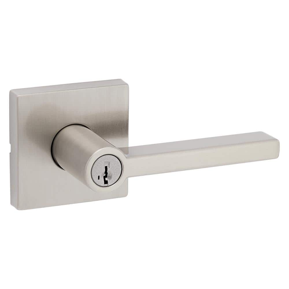 Kwikset Halifax Square Satin Nickel Keyed Entry Door Lever