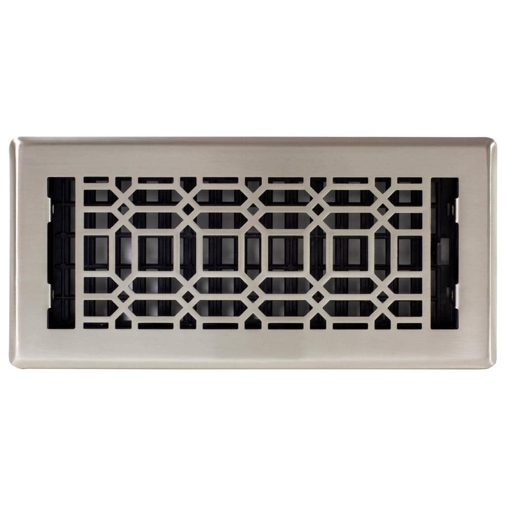 Nickel Plated Rectangular Floor Register with Gothic Design