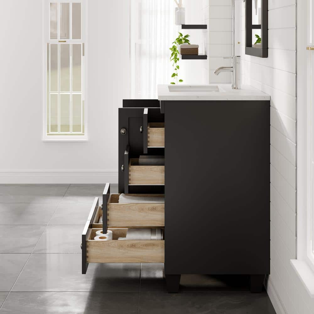Espresso 28" Bathroom Vanity with White Quartz Top and Undermount Sink