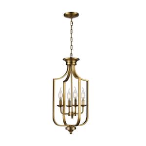 Hillcrest 12 in. 4-Light Antique Gold Pendant Light Fixture with Metal Shade
