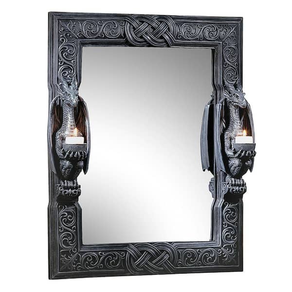 Design Toscano Dragons Thorne Twin Sentinel Dragons 23 in. H x 19.5 in. W Square Sculptural Wall Mirror